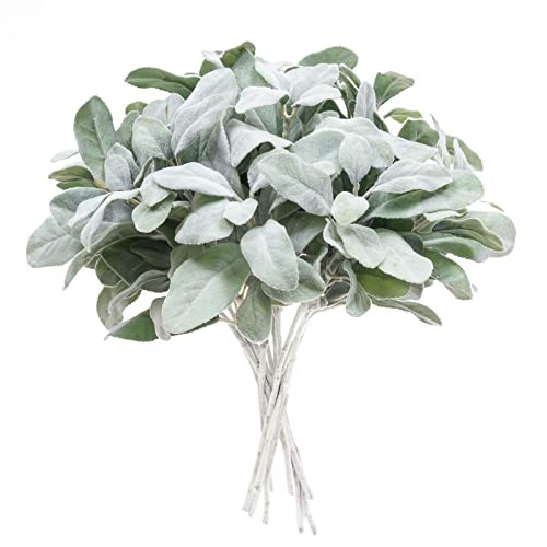 SHACOS Artificial Flocked Lambs Ear Stem 12 Pcs Lamb's Ears Greenery Foliage Bulk Leaves Spray for H | Amazon (US)