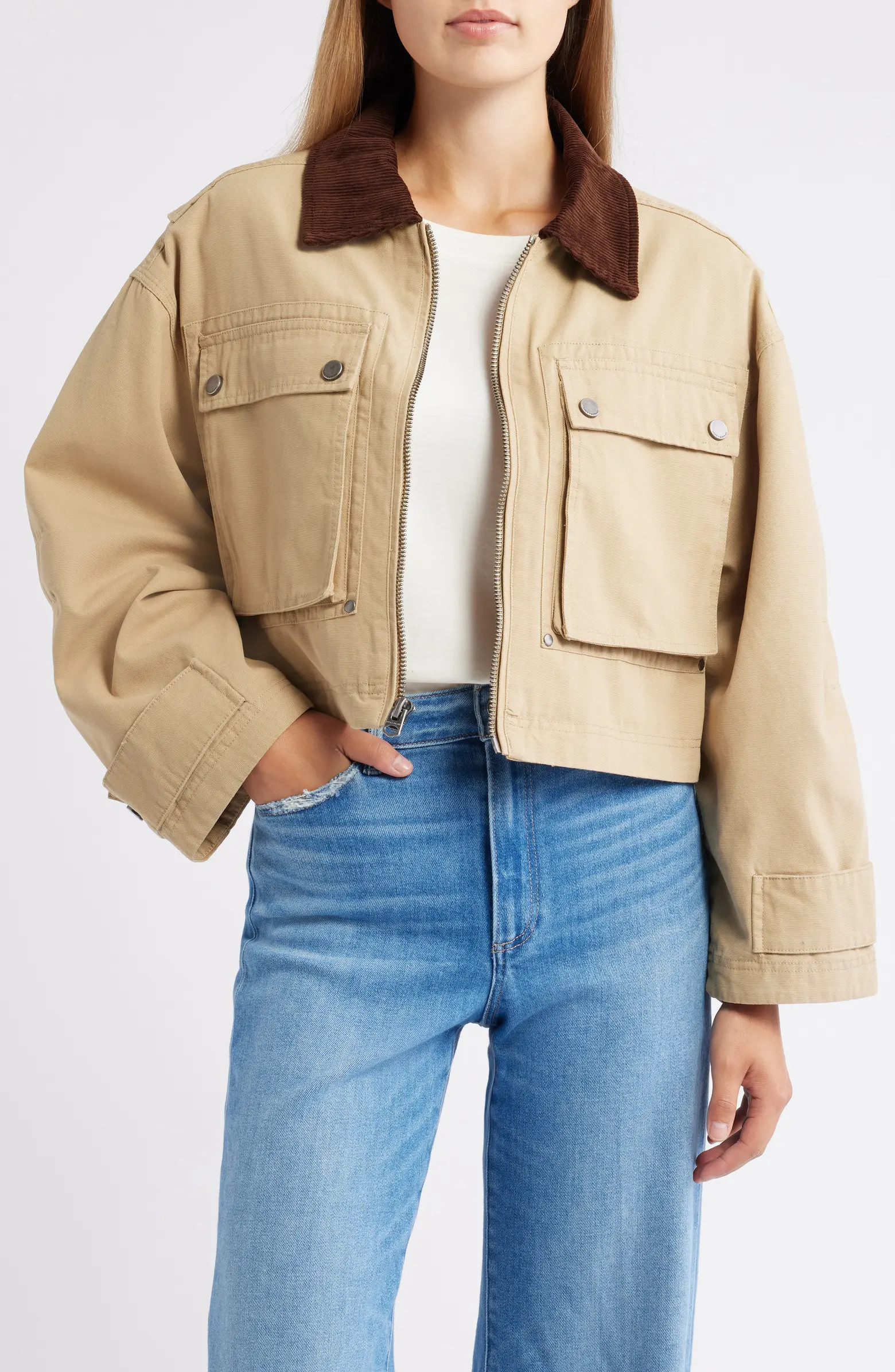 Waxed Cotton Boxy Cargo Jacket | Nordstrom