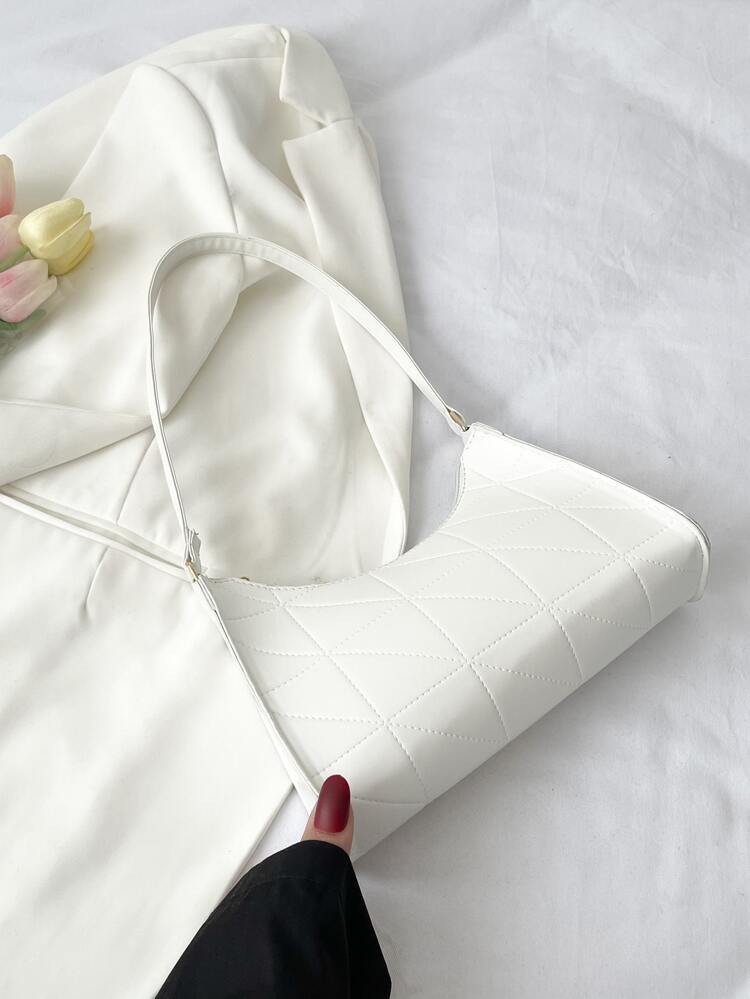 Quilted Zipper Baguette Bag | SHEIN