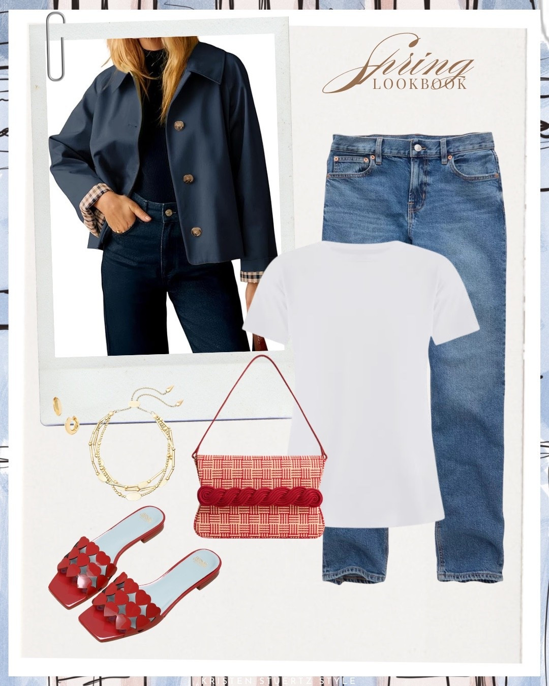 A cute and easy spring outfit. I’ve paired classic jeans with a white t shirt, cropped trench coat, red purse, heart mules, and gold accessories.

#date night outfits #spring outfits 2026 #business casual workwear 
#ltkshoecrush
@ltk 

#LTKTall #LTKootd #LTKOver40