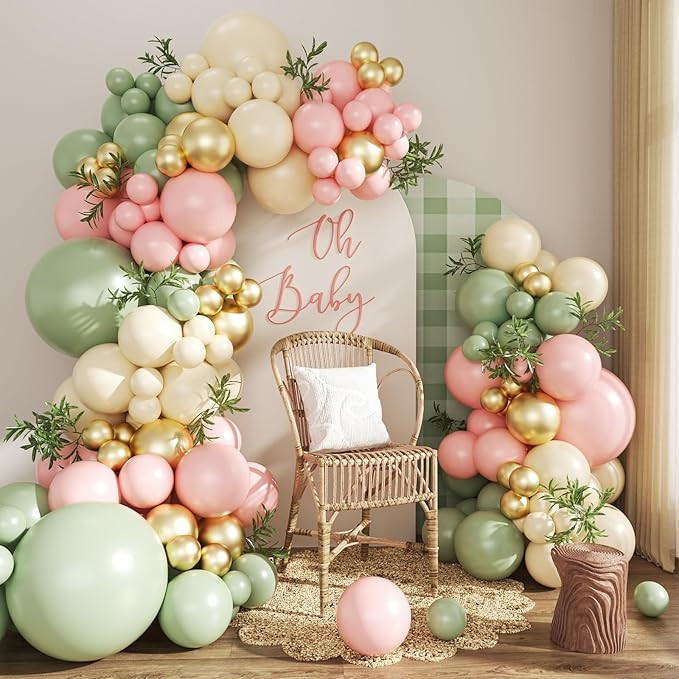 Pink and Green Gold Balloon Arch Kit, 124Pcs Pink and Sage Green Balloon Arch Garland Kit with Go... | Amazon (US)