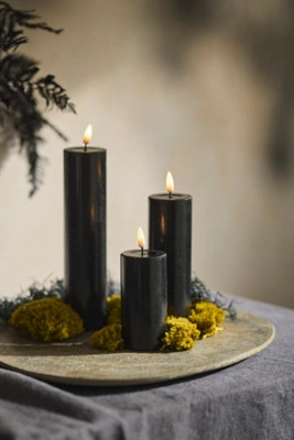 Flameless Black Wax Pillar Candle | Anthropologie (US)
