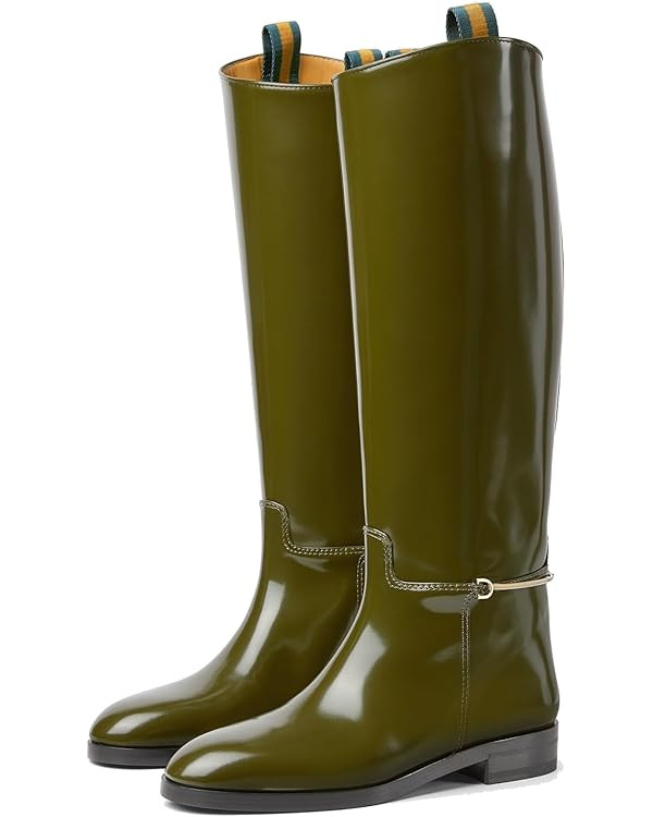 Women's Knee High Boots Chunky Heel Pull On Pointed Toe Riding Boots Sewing Label Ankle Chain Com... | Amazon (US)