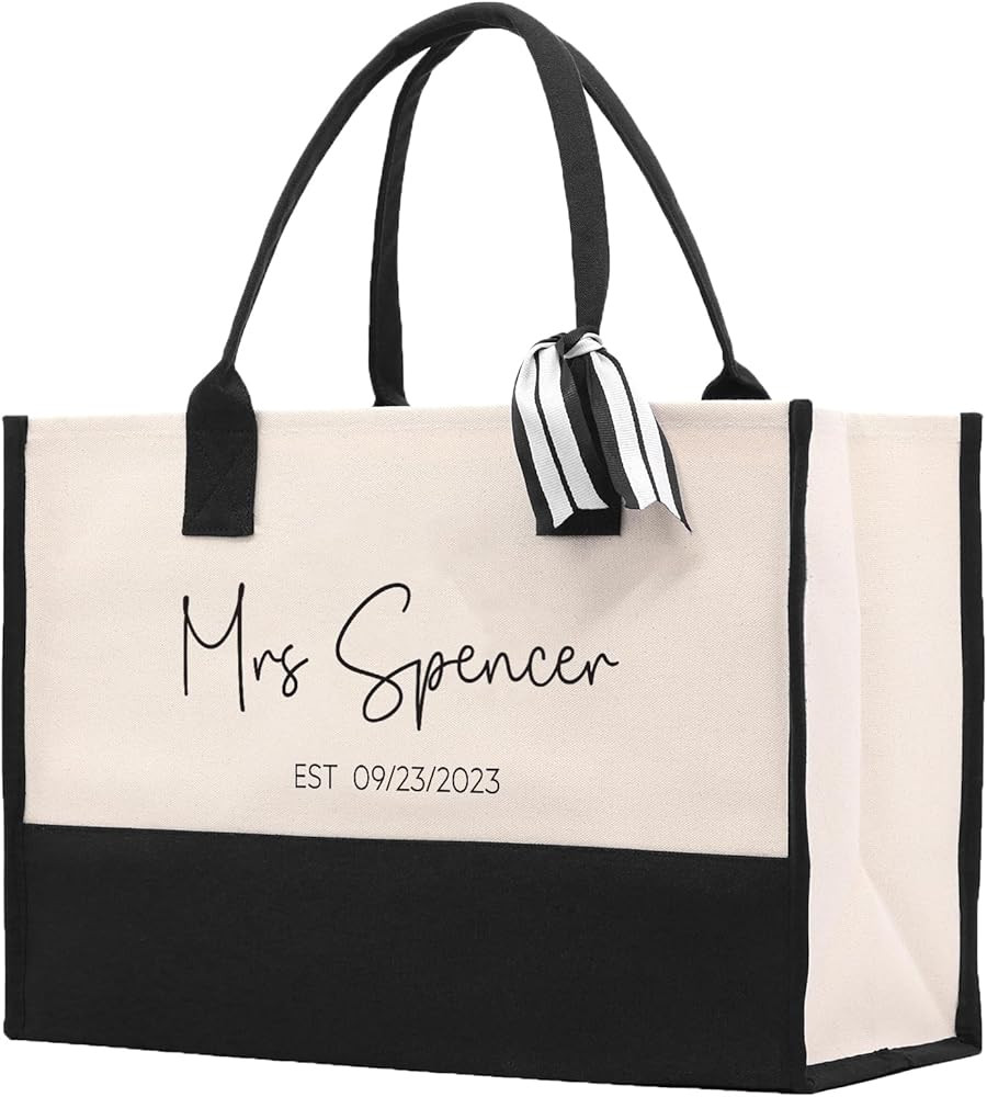Mrs. Last Name Est Year Tote Bag Personalized Date Wedding Tote Bridal Shower Gift Honeymoon Gift... | Amazon (US)