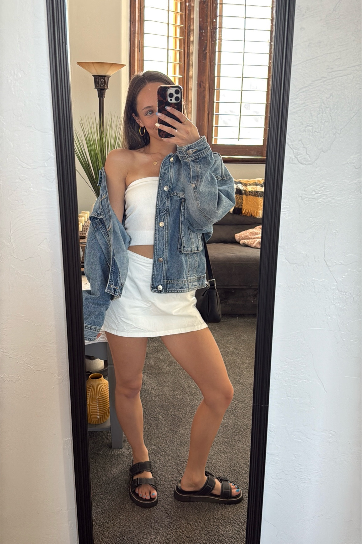 spring / summer outfit! all white outfits, denim jacket, white skort

#LTKSeasonal #LTKootd