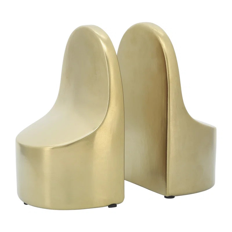 Ceramic 6"H Contemporary Bookends, Gold | Wayfair North America