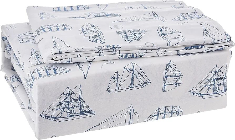 Nautica - King Size Sheets, Cotton Percale Bedding Set, Crisp & Cool, Coastal Home Decor (Whitewo... | Amazon (US)