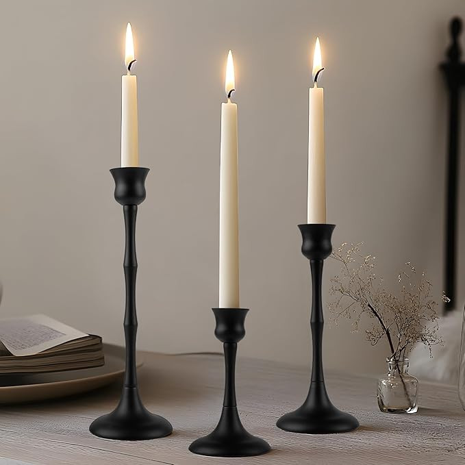 Amazon.com: Vintage Metal Candlestick Holders, Set of 3 Black Candle Holders for Candlesticks Ant... | Amazon (US)