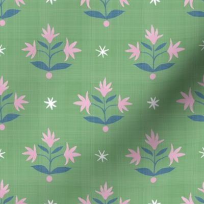 Thistle Stars Navy_ Green and Pink | Spoonflower