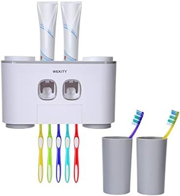 Wekity Toothbrush Holder Multifunctional Wall-Mounted Space-Saving Toothbrush and Toothpaste Sque... | Amazon (US)