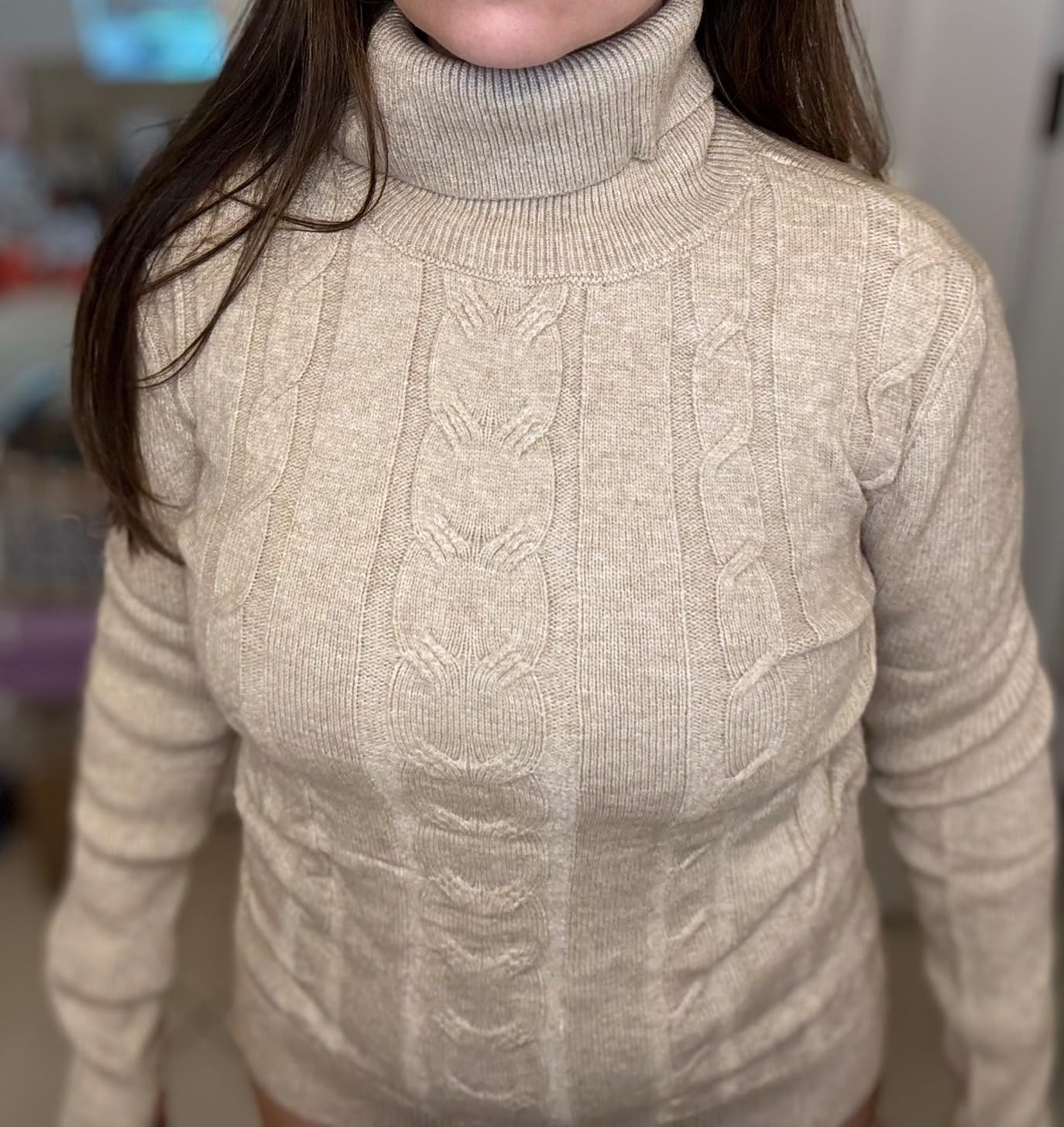 Langwyqu Womens' Turtleneck Long Sleeve Cable Knit Sweaters | Amazon (US)