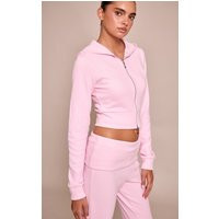 Pink Soft Touch Crop Zip Hoodie | PrettyLittleThing US