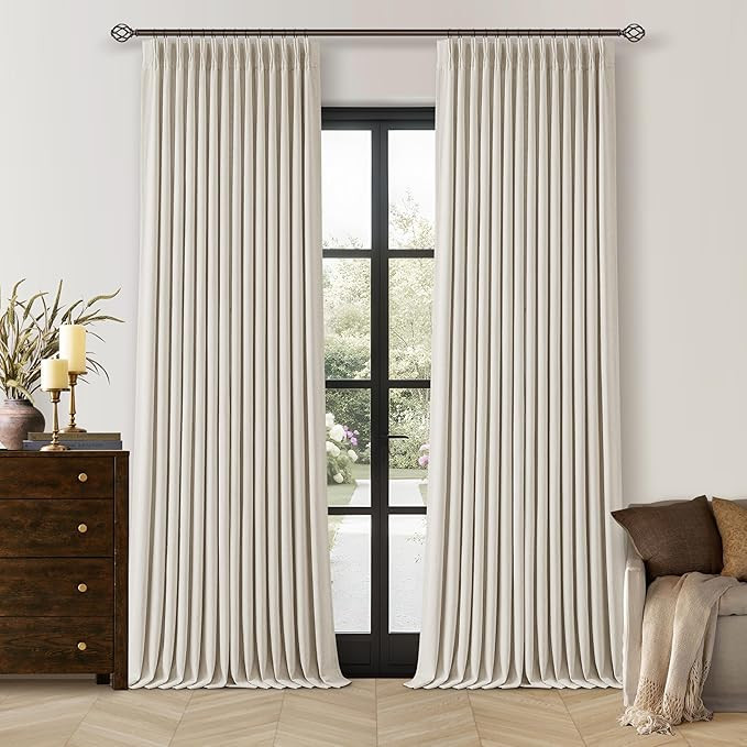 102 Inch Pinch Pleated Blackout Curtains for Bedroom 2 Panels Thick Linen Textured Memory Trained... | Amazon (US)