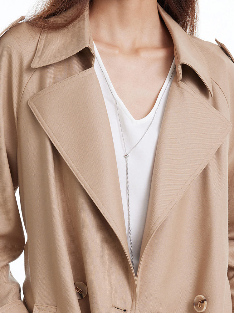 Worsted Woolen Double-Breasted Trench Coat | GOELIA