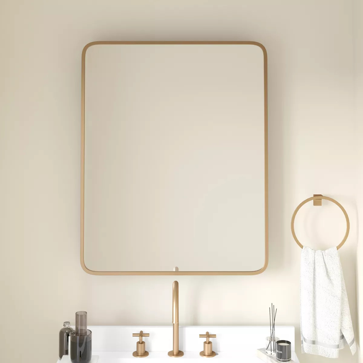 Emma and Oliver Gold Metal Framed Bathroom Medicine Cabinet with Reversible, Recessed Design and ... | Target