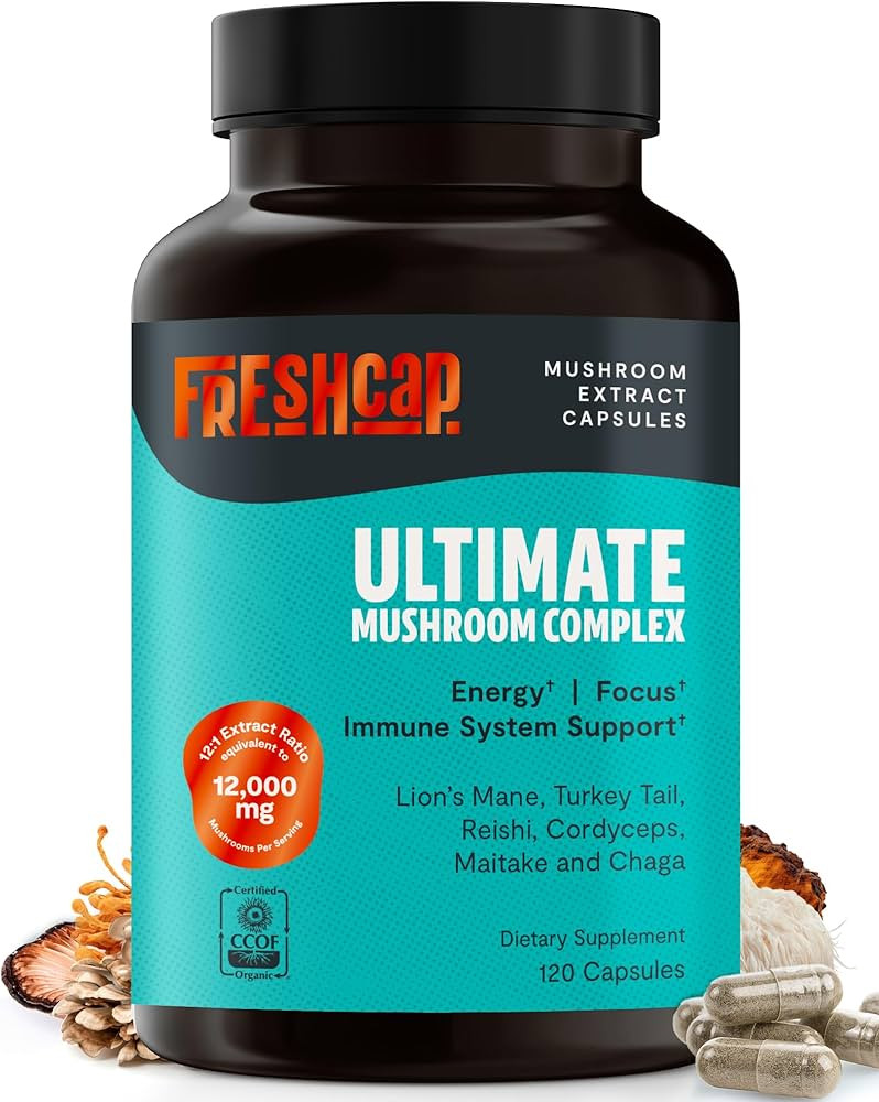 FreshCap Mushrooms Ultimate Mushroom Supplement 12,000mg - Mushroom Complex Capsules, Organic Sup... | Amazon (US)