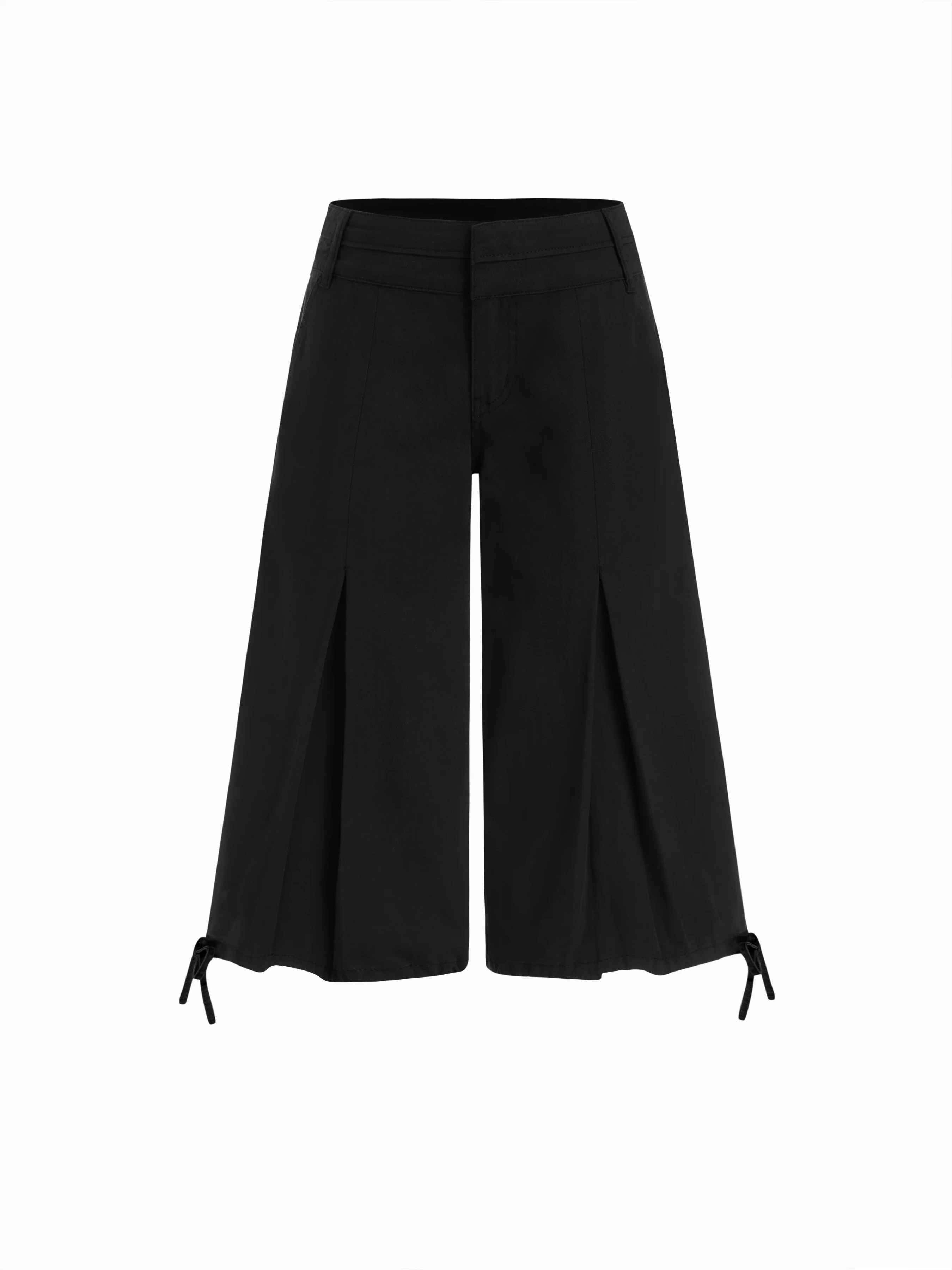 Washed Denim Low Rise Drawstring Hem Pleated Oversized Jogger Bermuda Jorts | Cider