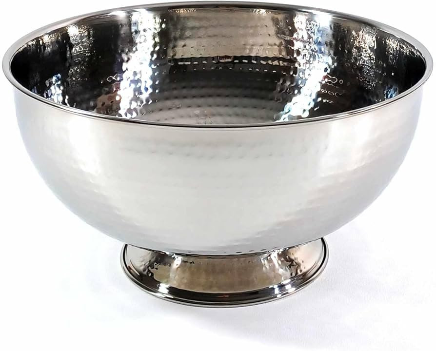3SCompany Hand-Hammered Stainless Steel Fruit and Punch Bowl - 12" Diameter, 6.5" Tall, Dishwashe... | Amazon (US)