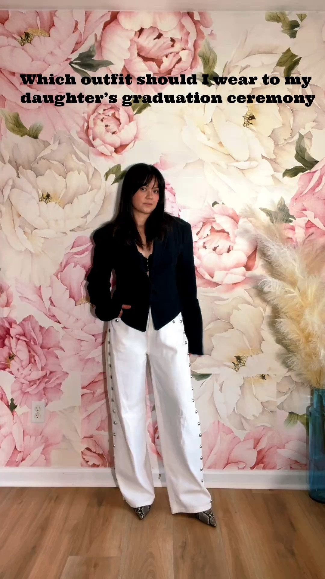 Which one? 
1. Exaggerated shoulder pads black blazer from Shein  + baggy white jeans with stud details from Shein
2. Pink cropped blazer from Shein  + plum barrel leg faux leather pants from Cider
3. Knit houndstooth dress from Cider + black oversized blazer from J.Crew
4. Balloon sleeve cardi from Urbn Revivo + barrel jeans from Cider
I am going to link alternatives for you here because some items are no longer available to shop.

#LTKmomlife #LTKOver40 #LTKootd