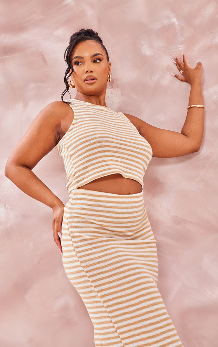 Plus Stone Stripe Racer Neck Top | Pretty Little Thing (Australia & New Zealand)