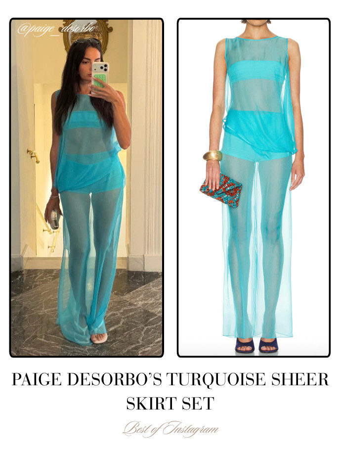 Paige DeSorbo's Turquoise Sheer Skirt Set 📸= @paige_desorbo 

 