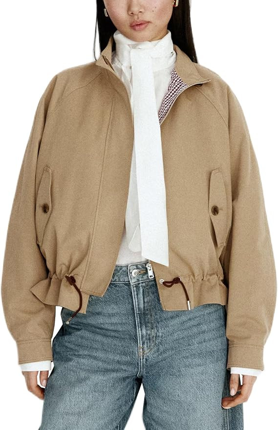 Megfie Jackets for Women Lightweight Casual Zip Up Drawstring Waist Coats Fall Fashion 2026 Outer... | Amazon (US)