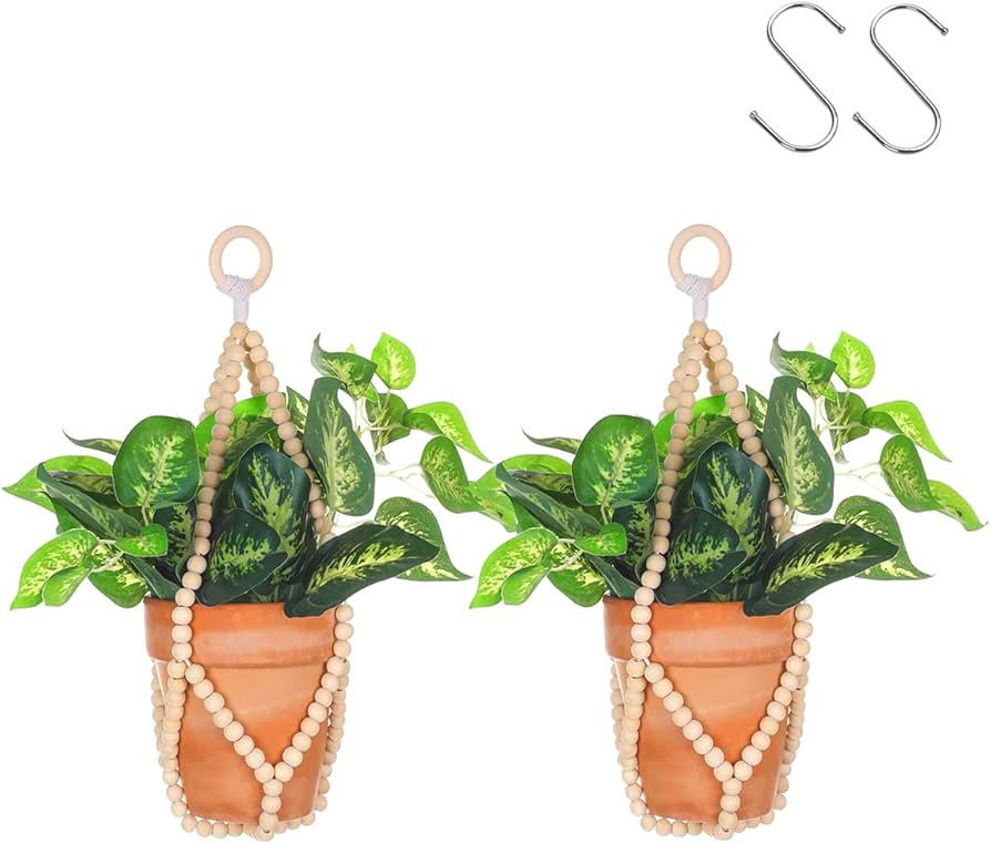 Artilady 2 Pack Beaded Plant Hanger Indoor - Macrame Hanging Planters for Plants Holder No Tassel... | Amazon (US)
