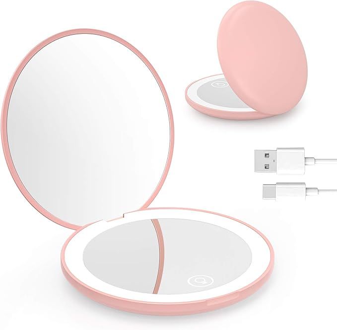 Compact Mirror, ZUZZEE Rechargeable Lighted Makeup Mirror, 5X Magnifying Mirror with Light, Small... | Amazon (US)