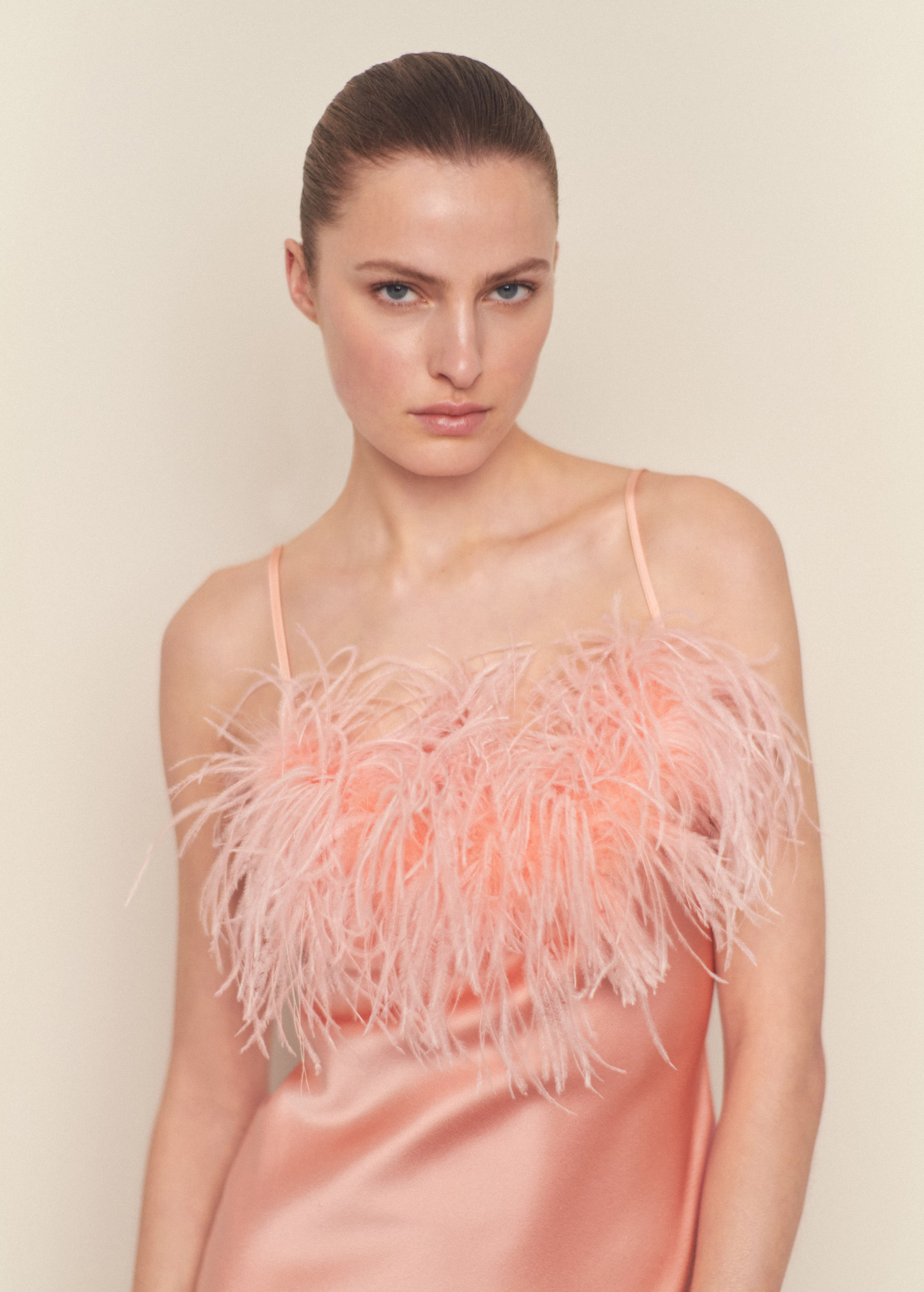 Satin dress with feather detail - Women | MANGO USA | Mango (US/MX/AU)