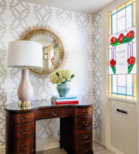 Daydreaming about the small but mighty design details in this entryway. ☁️

I loved getting to incorporate modern touches to this entryway, while also preserving the character and unique elements of their home. 

Look no further for elegant and modern white and silver wallpaper!

📍 University of Nebraska Lincoln | Alpha Omicron Pi | Zeta Chapter"

#LTKstyletip #LTKhome #LTKFind