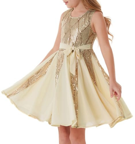 GRACE KARIN Gold Sequin Dress Girls Sparkly Fancy Party Formal Homecoming Birthday Sleeveless Size 12 | Amazon (US)