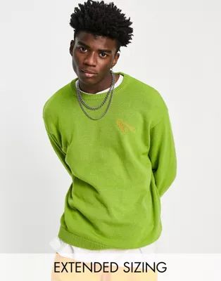 ASOS DESIGN knitted sweater with t-rex embroidery in green | ASOS (Global)