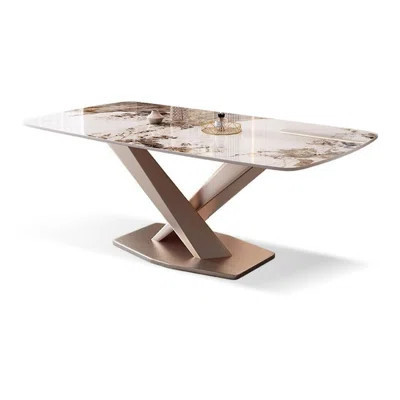 White Rectangular Sintered Stone tabletop with Carbon Steel DiningTable For DiningRoom/Kitchen | Wayfair North America