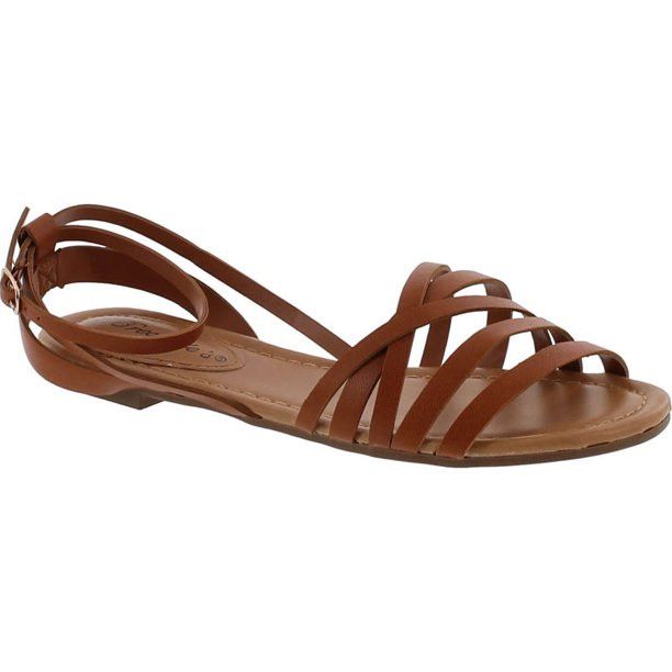 Breckelles Indio-11 Women Leatherette Open Toe Strappy Slingback Wrap Sandal, Tan, 8.5 | Walmart (US)