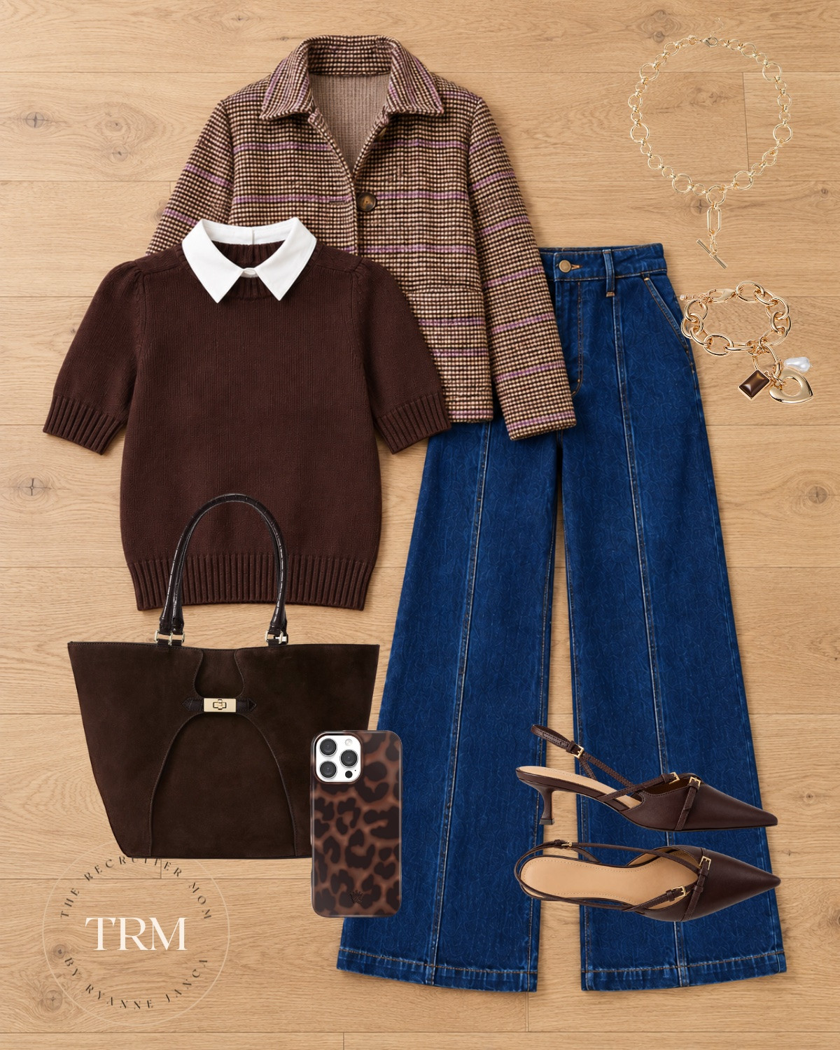 Tweed jacket + collared sweater + wide-leg jeans 🤎 The cutest preppy fall look! Brown slingbacks, a suede tote, and a leopard phone case add the sweetest details 🍂

Sizing: Jacket | Sweater | Jeans | Shoes 

 #LTKover40 #LTKstyletip #LTKmidsize #LTKworkwear
