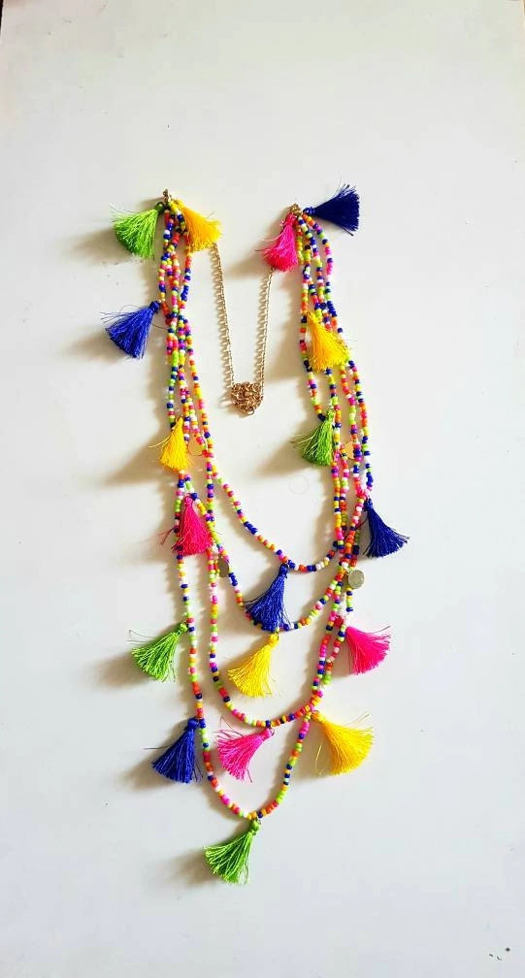 Boho Multi Layered Multi Tassels Necklaceseed Beads Multi - Etsy Australia | Etsy (AU)