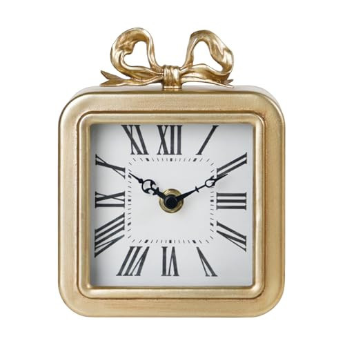 NIKKY HOME Gold Table Clocks, Table Clock Decor with Bow Metal Desk Clock Vintage Desk Clocks Silent Non-Ticking Battery Operated Decorative Shelf Clock for Living Room Bedroom | Amazon (US)