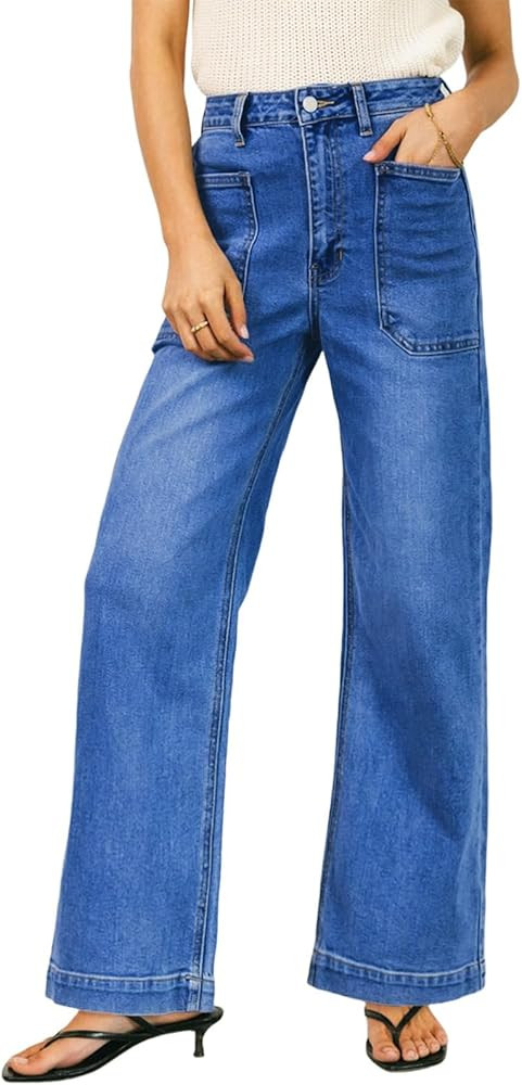 EVALESS Women's High Waisted Wide Leg Stretchy Denim Pants | Amazon (US)