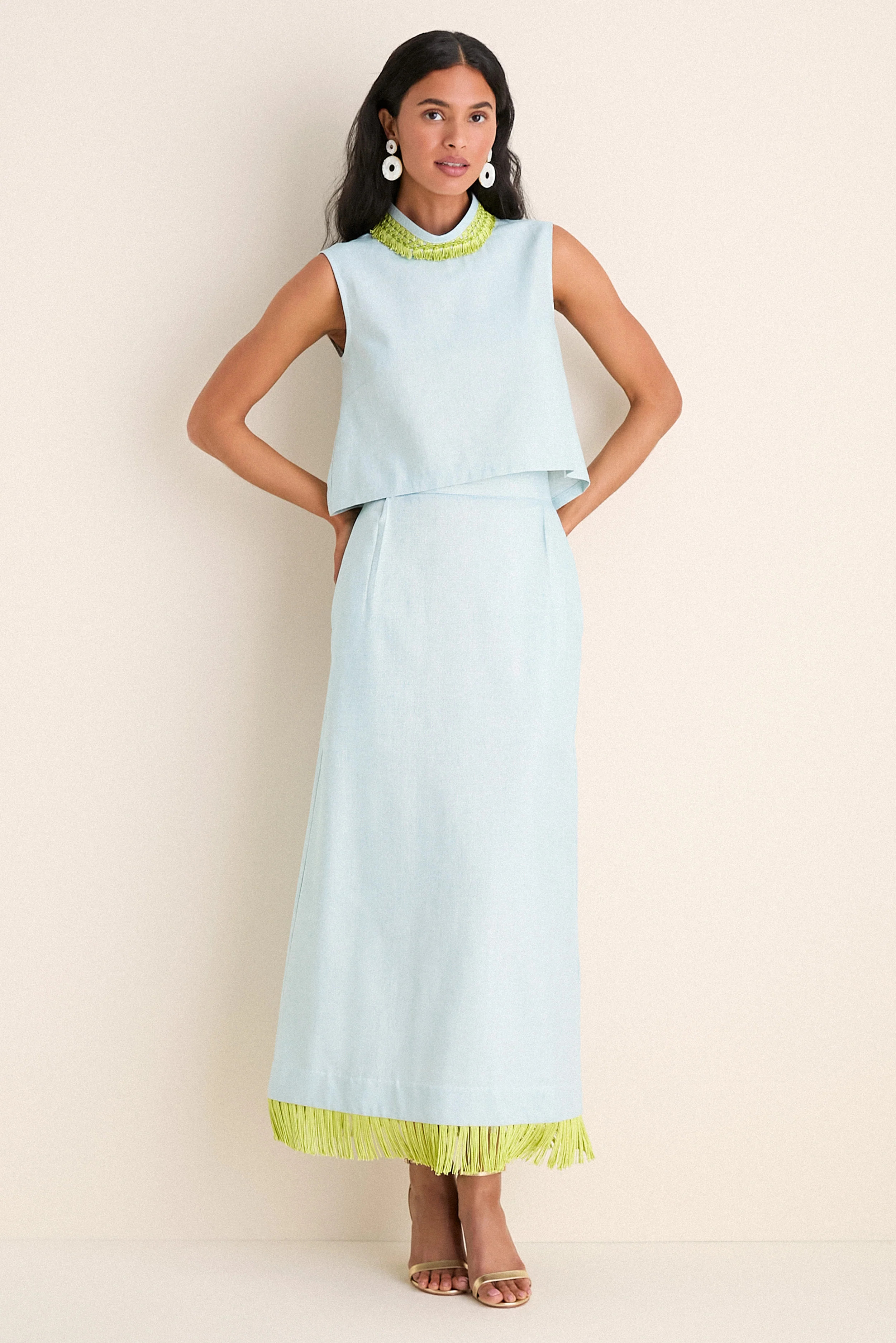 Exclusive Blue Shimmer Linen with Chartreuse Trim Hostess Set | Tuckernuck (US)