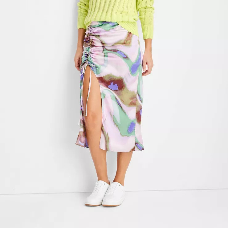 Women's Marbled Silk Curved Hem Midi Skirt - Future Collective™ with Gabriella Karefa-Johnson L... | Target