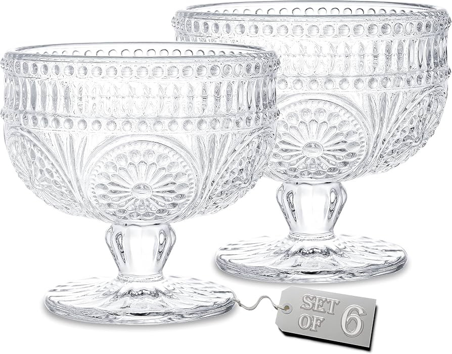 Kingrol 6 Pack Glass Dessert Bowls, 10 oz Mini Trifle Bowls, Glass Serving Bowls for Ice Cream, Frui | Amazon (US)