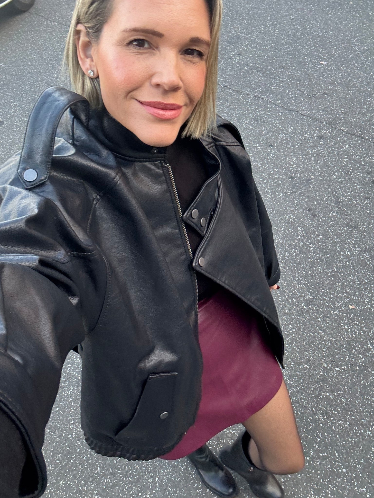 Fall feels,  love the oversized leather jacket and skirt from Abercrombie & Fitch 

#LTKSeasonal #LTKParties