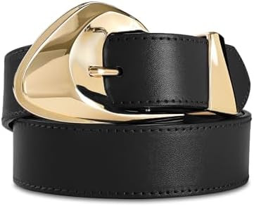 Brown Leather Belt for Women Casual Fashion Belts with Stylish Gold Buckle for Jeans Dresses | Amazon (US)