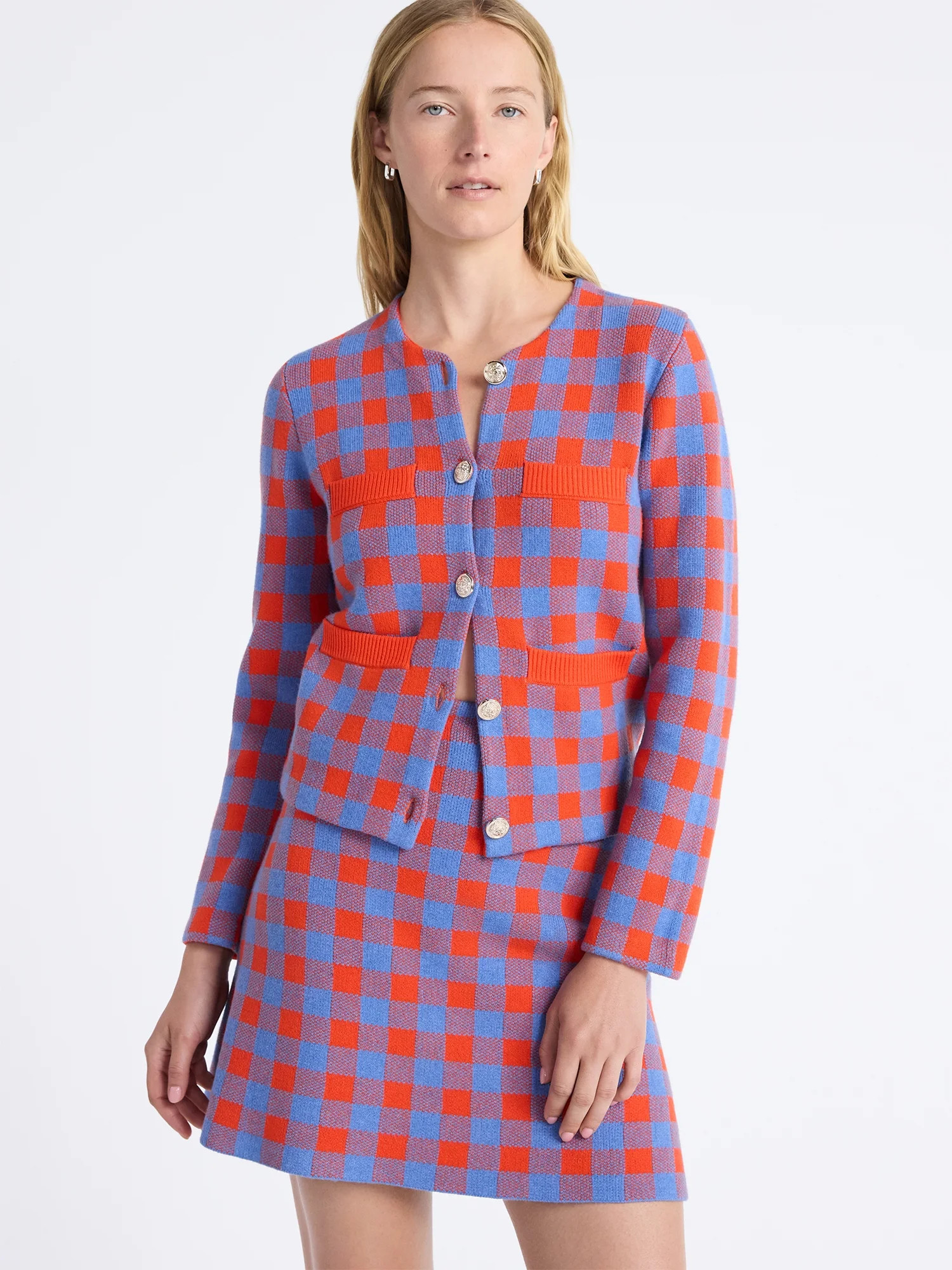 Free Assembly Women's Plaid Cardigan Sweater with Double Welt Pockets, Midweight, Sizes XS-XXL | Walmart (US)