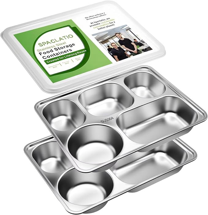 Stainless steel bento box, 2-pack 5-Panel lunch box, PP lid, Reusable meal preparation, BPA-free ... | Amazon (US)