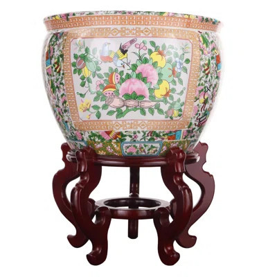 Floral Asian Design Cachepot Planter with Rose Medallion Painting | Wayfair North America