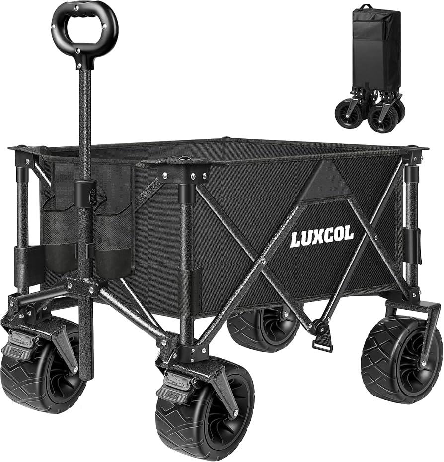 LUXCOL Collapsible Folding Wagon, Heavy Duty Utility Beach Wagon Cart for Sand with Big Wheels, A... | Amazon (US)