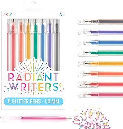 Ooly Radiant Writer's Glitter Gel Pens Set of 8 - Glitter Pens for Kids, Adults, Stationery and A... | Amazon (US)