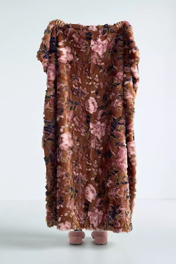 Seren Floral Jacquard Faux Fur Throw Blanket | Anthropologie (US)