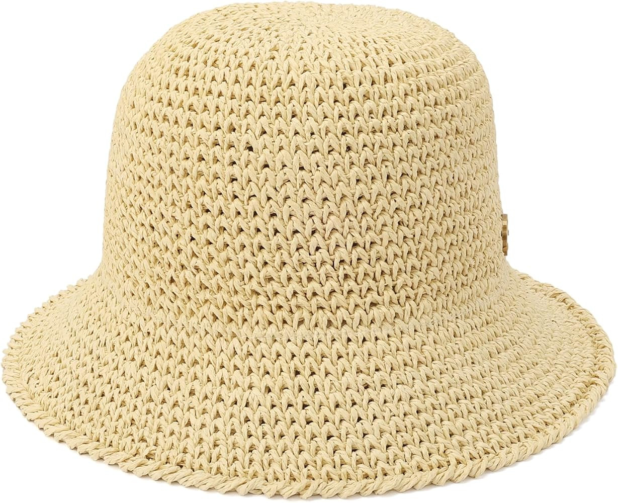 Michael Kors Women's Straw Bucket Hat, Stylish & Versatile Accessory for Everyday Wear | Amazon (US)